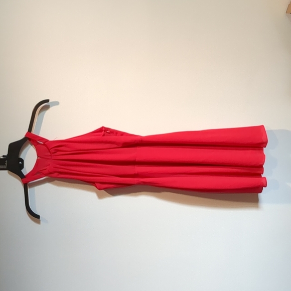 Express Fit and Flare Red/Orange Halter Dress Keyhole - Picture 5 of 12